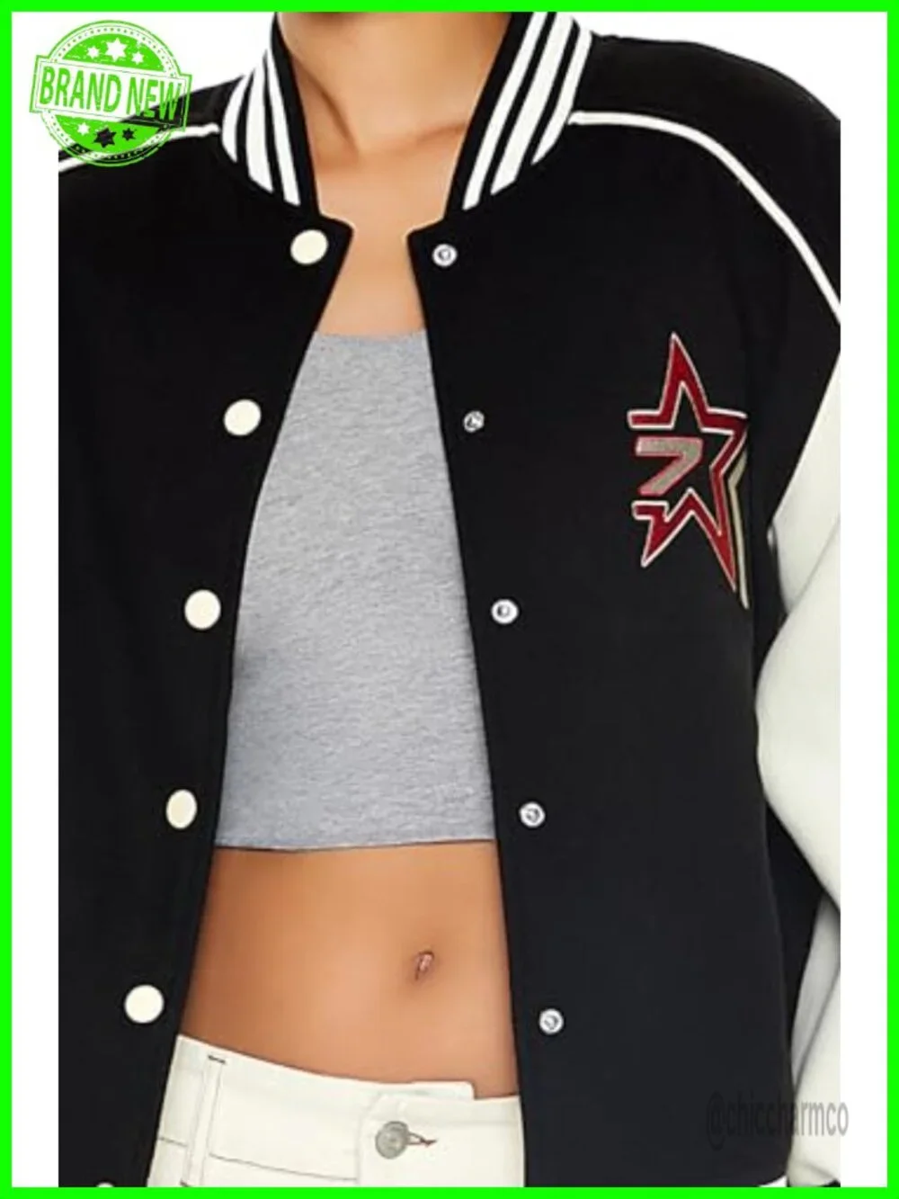 Women's Varsity Letterman Jacket Bomber Snap Front Polyester